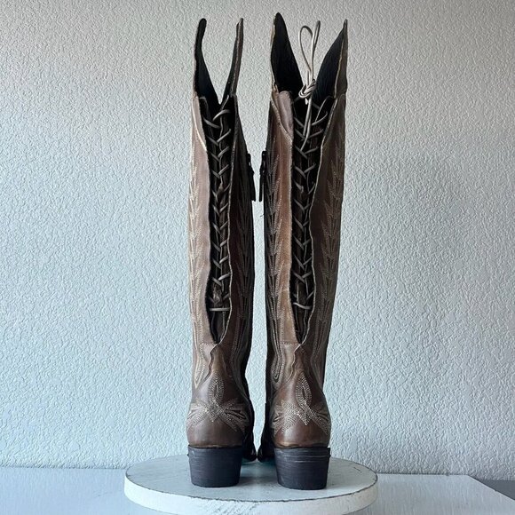 Lane LEXINGTON Over the Knee Womens Cowboy Boots 7 Brown Western Cowgirl Tall - Picture 3 of 13